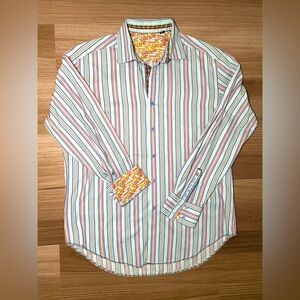 Robert Graham Multi-colored Striped Long sleeve Flip Cuff Shirt Men's Size Large